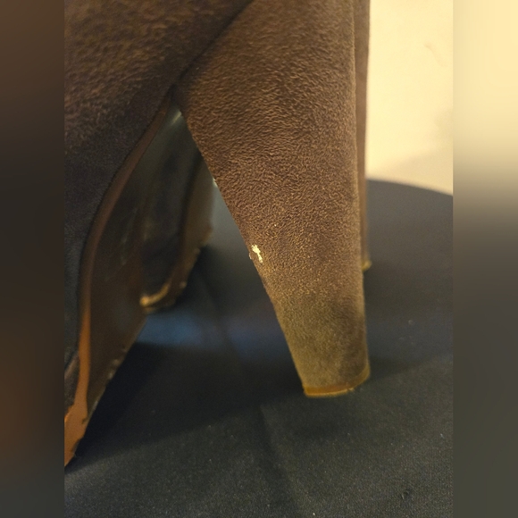 Luichiny brown suede heeled  ankle boots with faux fur trim Sz 10 - Picture 10 of 11